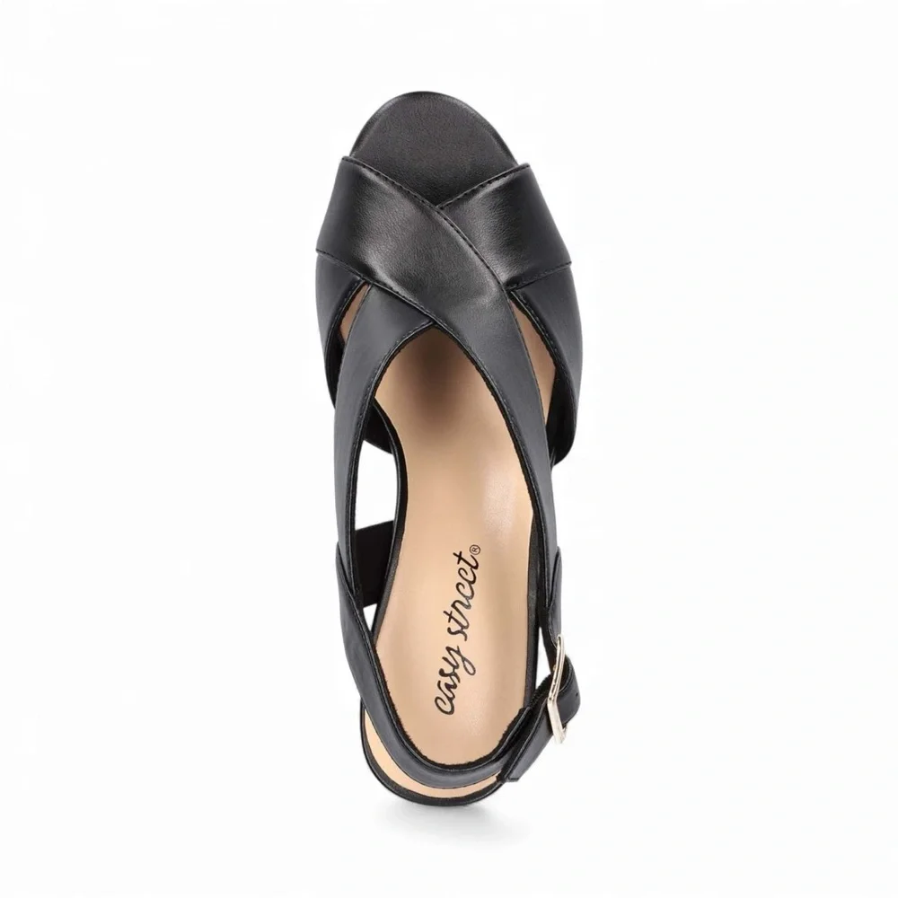 Easy Street Christy Slingback Heeled Sandals Cross Strap Buckle 7.5 Black NEW - Picture 16 of 16